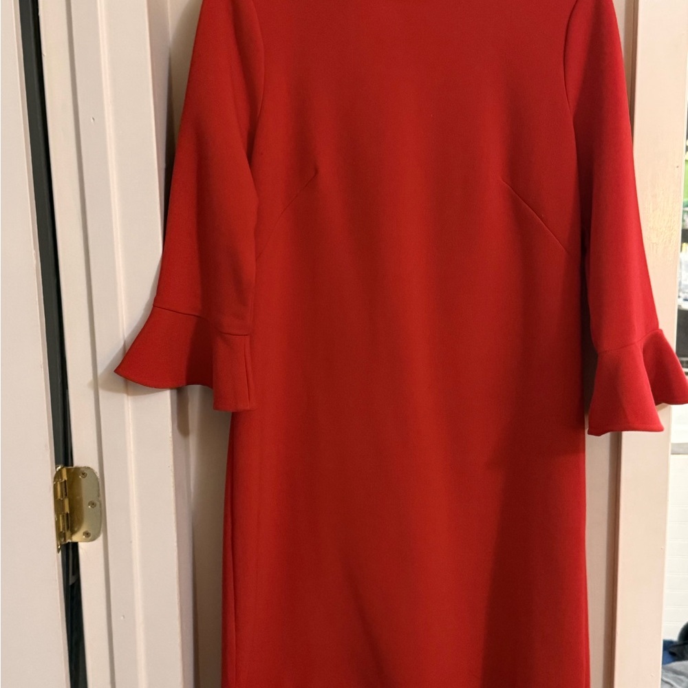 Ann Taylor Red Midi Dress with Ruffle Sleeves